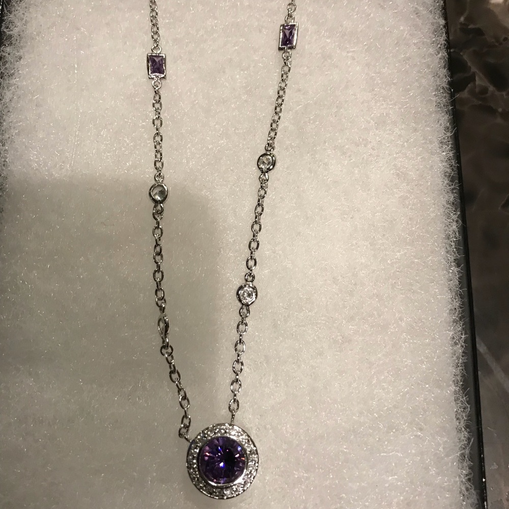 Amethyst and CZ Silver Necklace